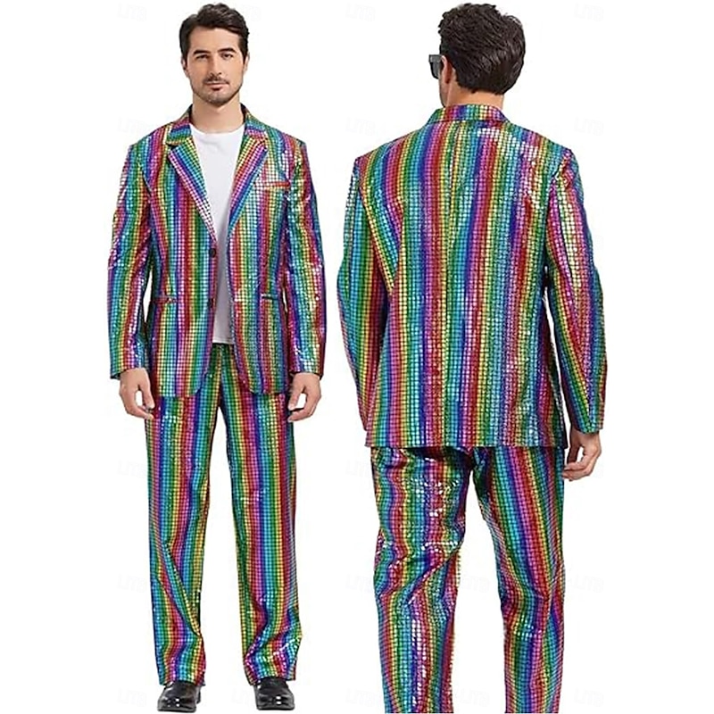 Disco 1980s Pants Outfits Suits & Blazers Disco Sequins Fancy Dress Men's Carnival Costume Masquerade Performance Party Club Adults' Coat Pants All Seasons3