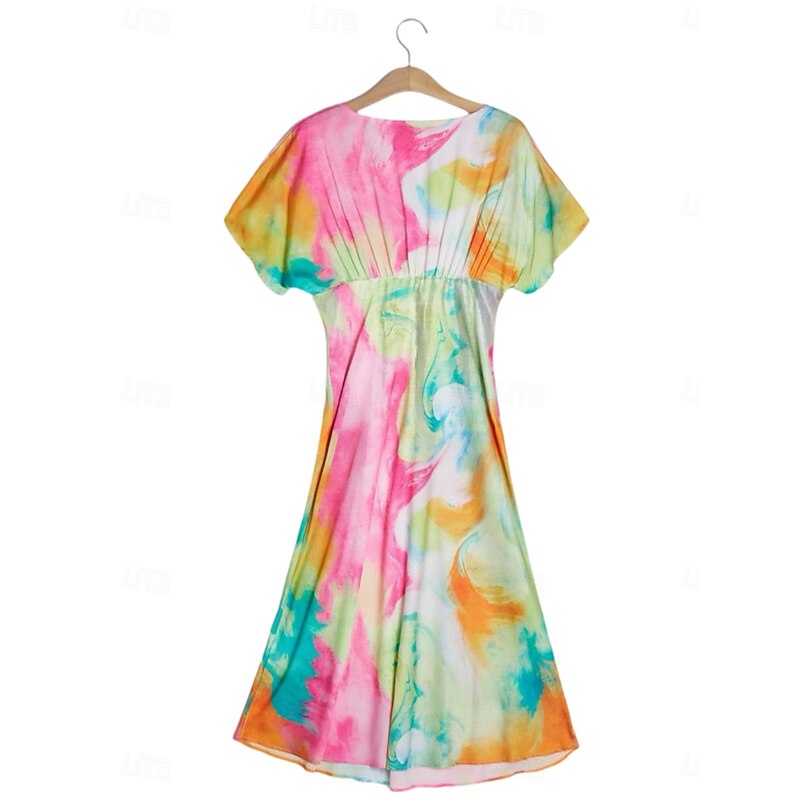 Women's Wedding Guest Dress Ombre Print V Neck Midi Dress Elegant Date Short Sleeve Regular Fit Vacation Daily Summer Dress3