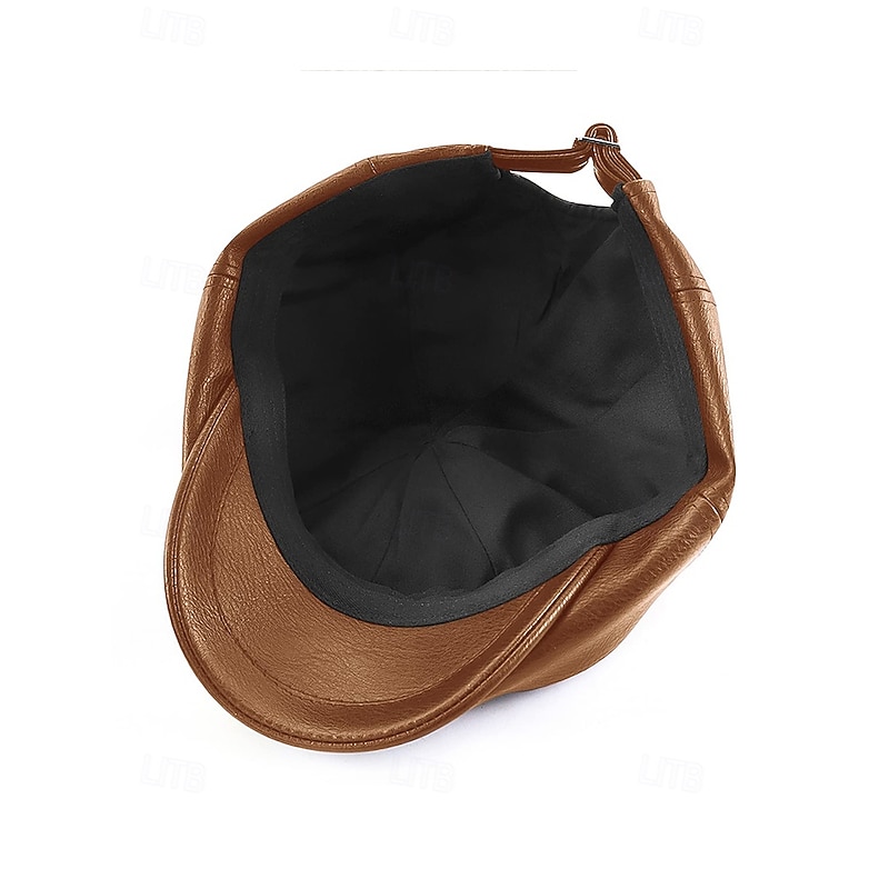 Men's Vintage Faux Leather Newsboy Cap – Retro Gatsby Style Flat Hat with Stitched Details for Casual, Formal or Outdoor Wear4