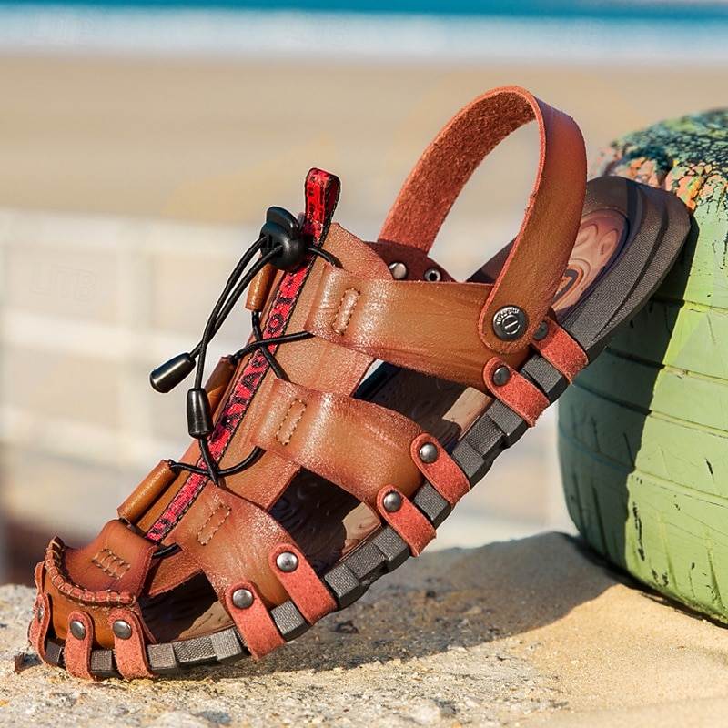 Men's Faux Leather Outdoor Sandals – Breathable Gladiator Design with Adjustable Drawstring for Hiking, Beach and Casual Summer Wear