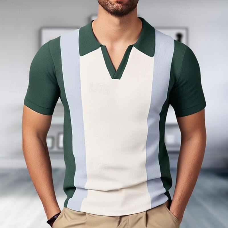 Men's Button Up Polos Golf Shirt Casual Sports Lapel Short Sleeve Fashion Basic Color Block Patchwork Buttons Summer Green Button Up Polos