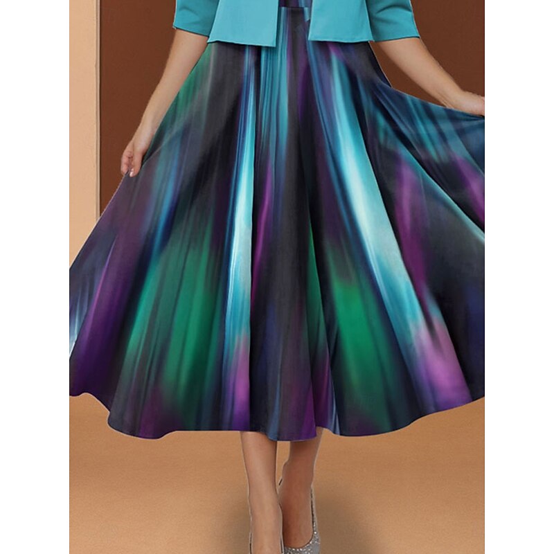 Women's Two Piece Dress Sets Midi Dress with Jacket Elegant A Line Dress Half Sleeve Print Dress Ombre Print Crew Neck Daily Blue Spring Fall Regular Fit3