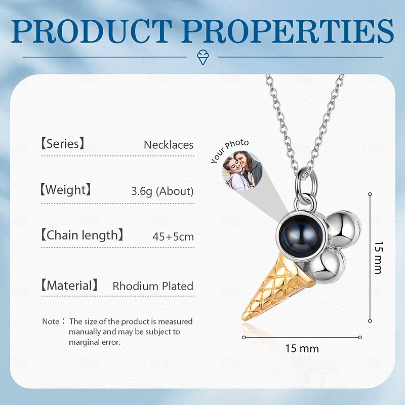 Personalized Photo Projection Necklace Custom Best Gift for Mom – Custom Wedding Gift for Couple, Ice Cream Pendant with Projection Stone, Perfect Wedding Gift2