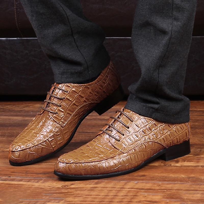 Men's Crocodile Pattern Faux Leather Oxford Shoes – Elegant Lace-Up Design for Formal Events, Weddings and Business Attire2