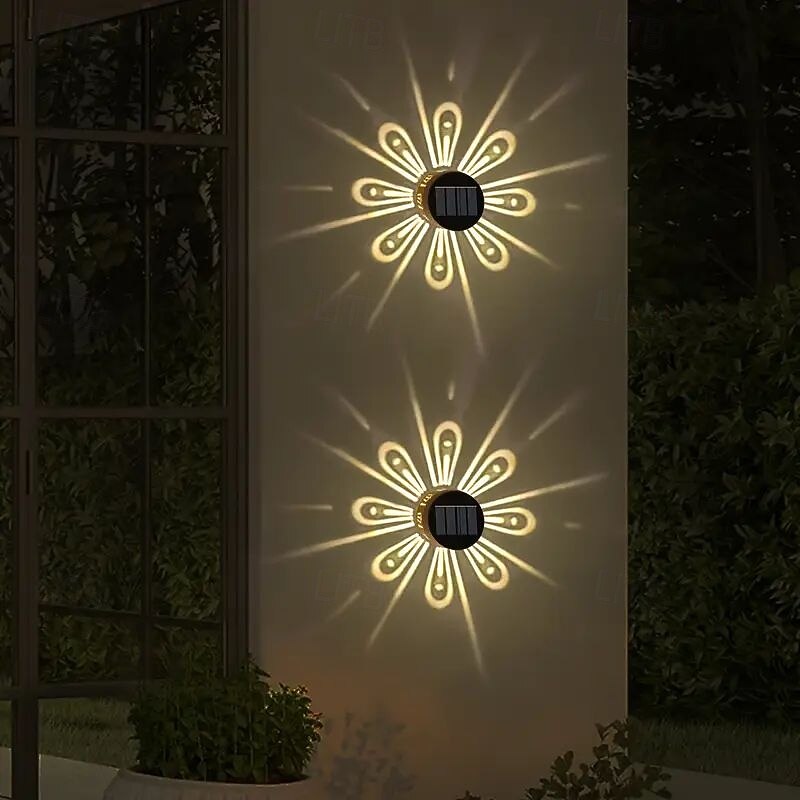 Solar LED Wall Light 7 Color Changes for Deck Stairs Courtyard Channel Outdoor Decorative Lighting Waterproof Solar Landscape Lamp 2pcs3
