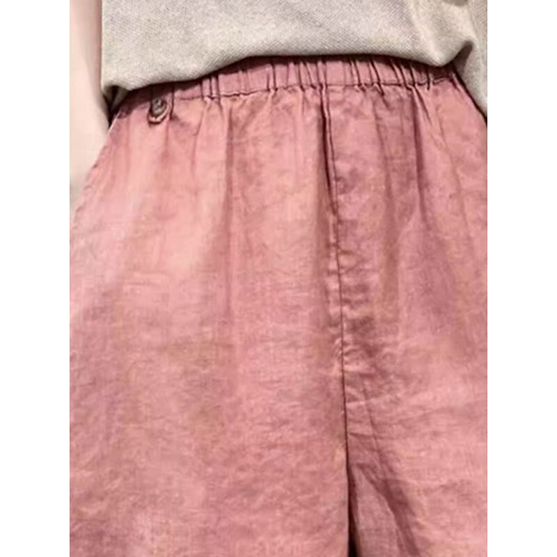 Women's Linen-Inspired Shorts Cotton Linen Pants Culottes Wide Leg Fashion Streetwear Knee Length Medium Waist Plain Pocket Elastic Waistband Comfy Soft Comfortable Micro-elastic Outdoor Street3