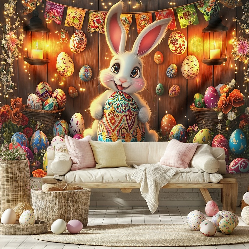 Hanging Tapestry Bunny Eggs Wall Art Large Tapestry Mural Decor Photograph Backdrop Blanket Curtain Home Bedroom Living Room Decoration3
