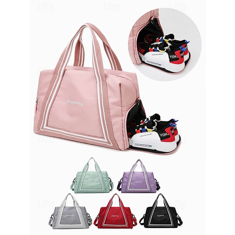 Women's Stylish Sporty Travel Tote Bag with Sneaker Compartment – Multi-way Carry Options for Gym, Weekend Getaways and Daily UseColor Black Pink Light Green