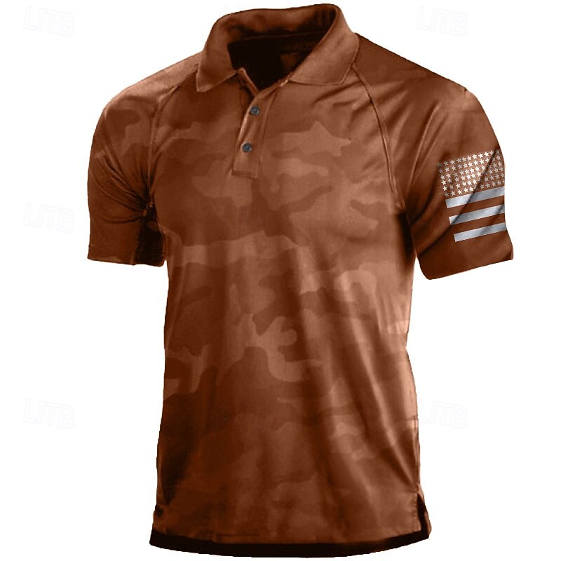 Men's Camo / Camouflage Polo Shirts Golf Shirt Short Sleeve Shirt Turndown Street Daily 3D Print Black / Gray Red Brown Green 3D Button-Down Clothing Apparel Fashion Casual Breathable Comfortable2
