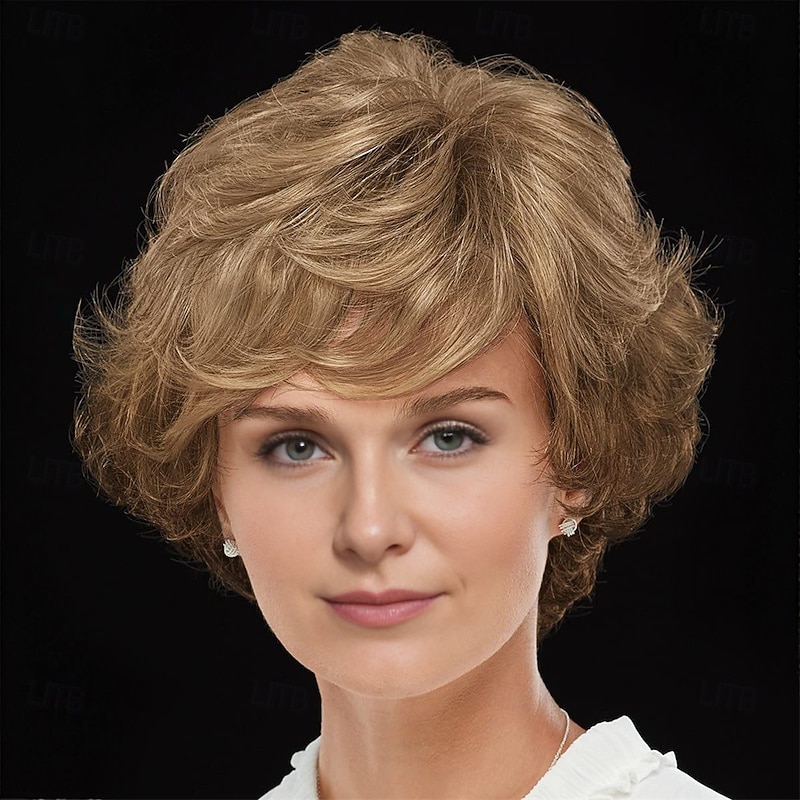 WhisperLite Wig Luxe Crop-Style Wig with Razored Bangs and Dimensional Layers/Multi-Tonal Shades of Blonde Silver Brown and Red - Main Image