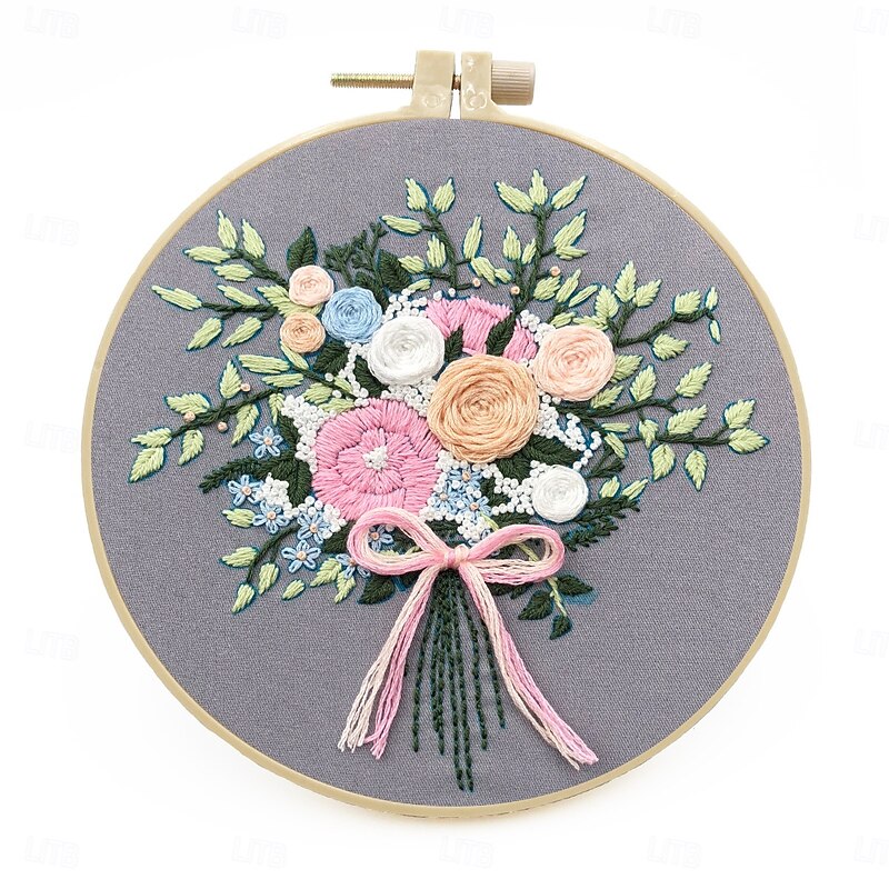 Embroidery Kits Flower Motifs, Embroidery Starter kit, Including Embroidery Fabric with Motifs, Embroidery Thread, Hoop and Instructions2