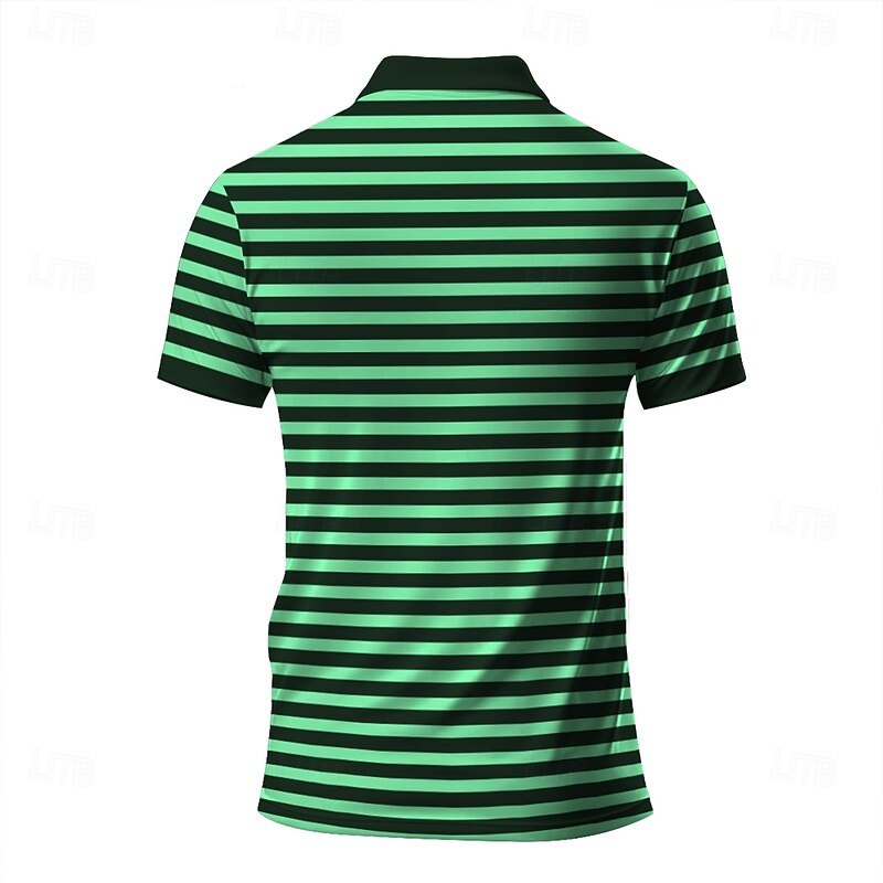 Men's Striped Rugby Polo Short Sleeve Polo Shirts Collared Shirts Casual School Outdoor Athleisure Daily Wear 3D Print Summer Green2