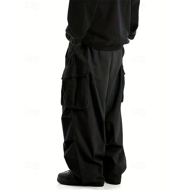 Men's Cargo Pants Trousers Wide Leg Multi Pocket Plain Wearable Outdoor Daily Camping & Hiking Fashion Classic Black Khaki4