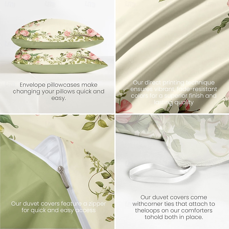 Floral Pattern Duvet Cover Set King Queen   Size Comforter Set,Printed Comforter Cover Cotton Bedding Sets With Envelope Pillowcase,  Room Decor4