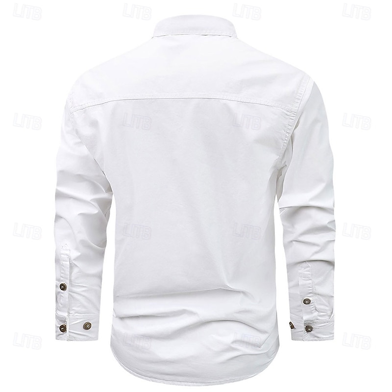 Men's Graphic Work Shirt Western Shirt Cargo Shirt Long Sleeve Casual Tactical Sports & Outdoor Going out Spring Turndown Button Up Collared Shirts White2