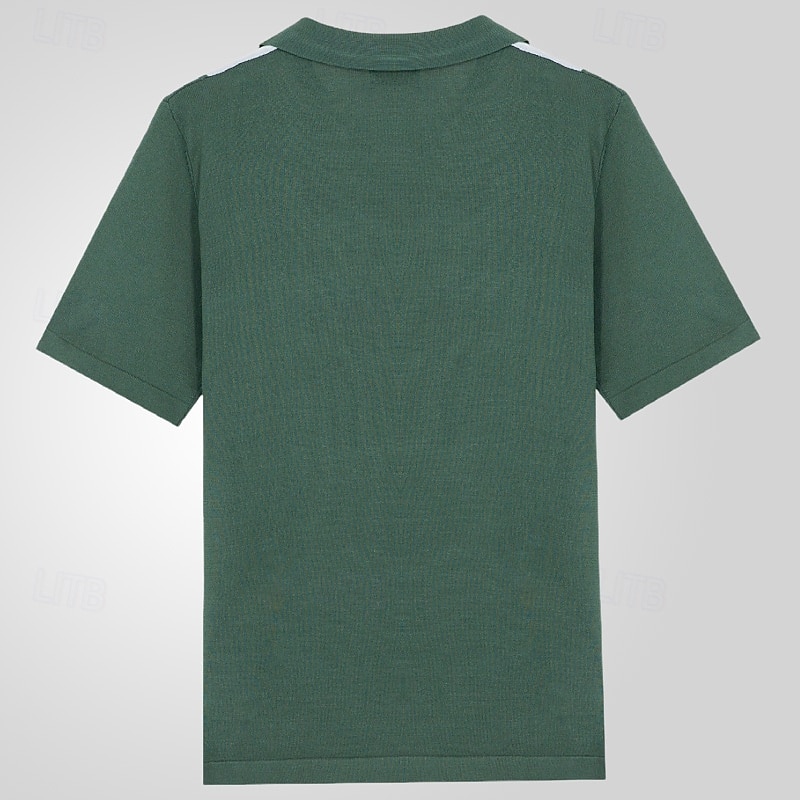 Men's Button Up Polos Golf Shirt Casual Sports Lapel Short Sleeve Fashion Basic Color Block Patchwork Buttons Summer Green Button Up Polos3