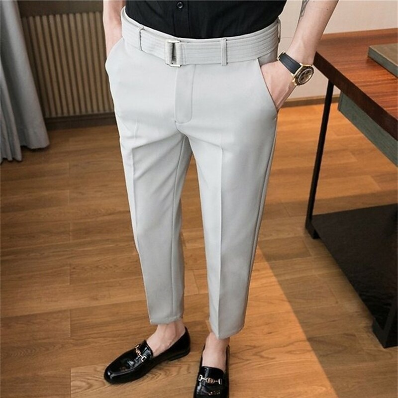 Men's Graduation Dress Pants Trousers Chinos Buttons Pocket Plain Comfort Formal Party Work Fashion Classic Style Black Light Grey Micro-elastic2