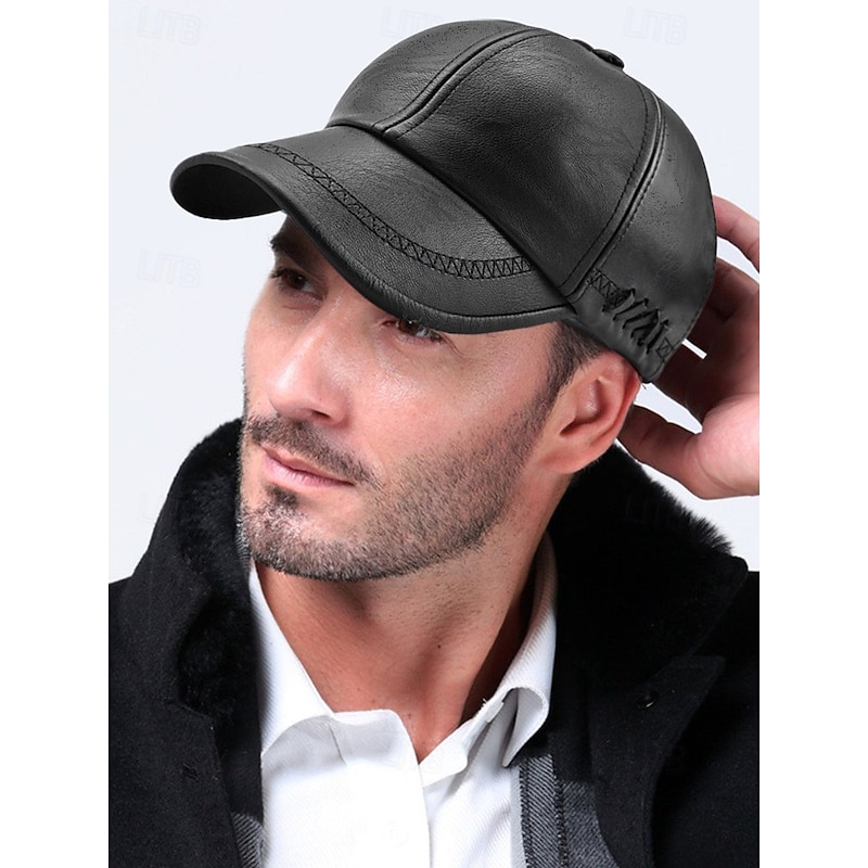 Men's Faux Leather Baseball Cap with Stitched Detailing – Stylish and Durable, Perfect for Casual Wear, Outdoor Activities and Everyday Use3