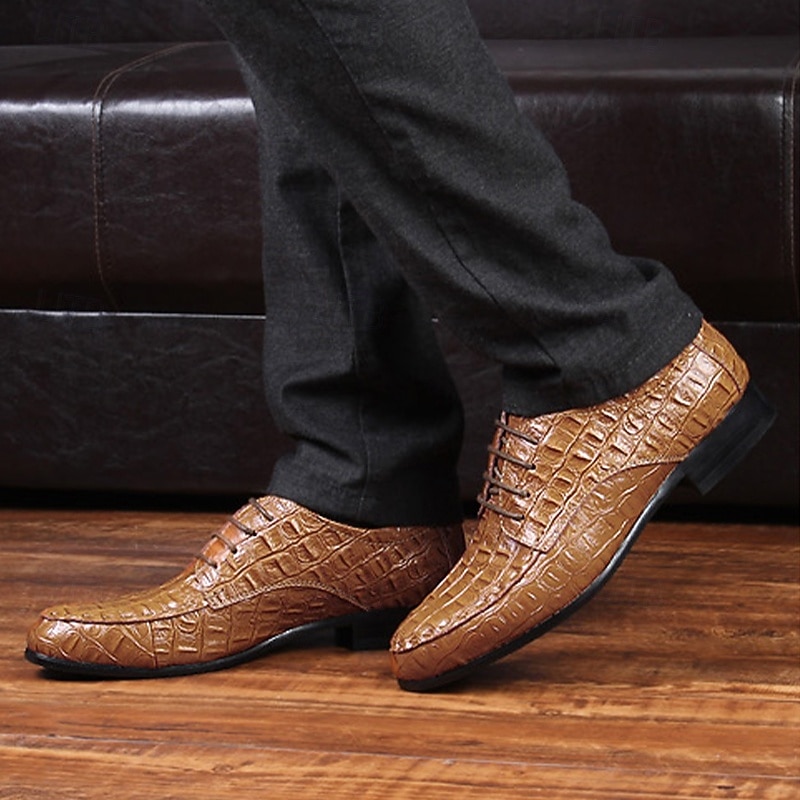 Men's Crocodile Pattern Faux Leather Oxford Shoes – Elegant Lace-Up Design for Formal Events, Weddings and Business Attire4