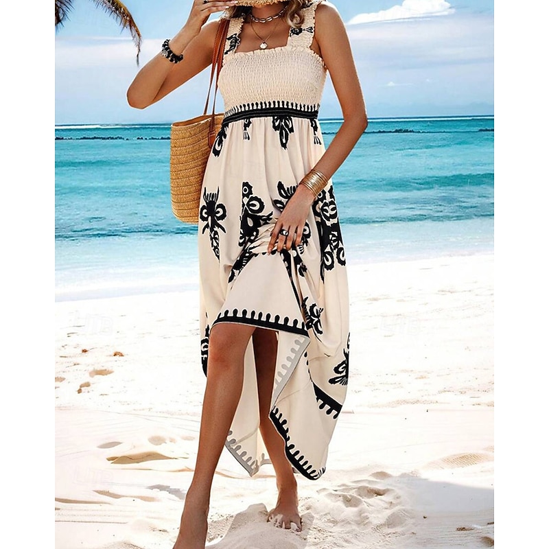 Women's Long Dress Maxi Dress Casual Dress A Line Dress Summer Dress Boho Dress Bohemia Hawaiian Stylish Vacation Daily Date Regular Fit Graphic Sleeveless Square Neck Black Pink Red Green Summer