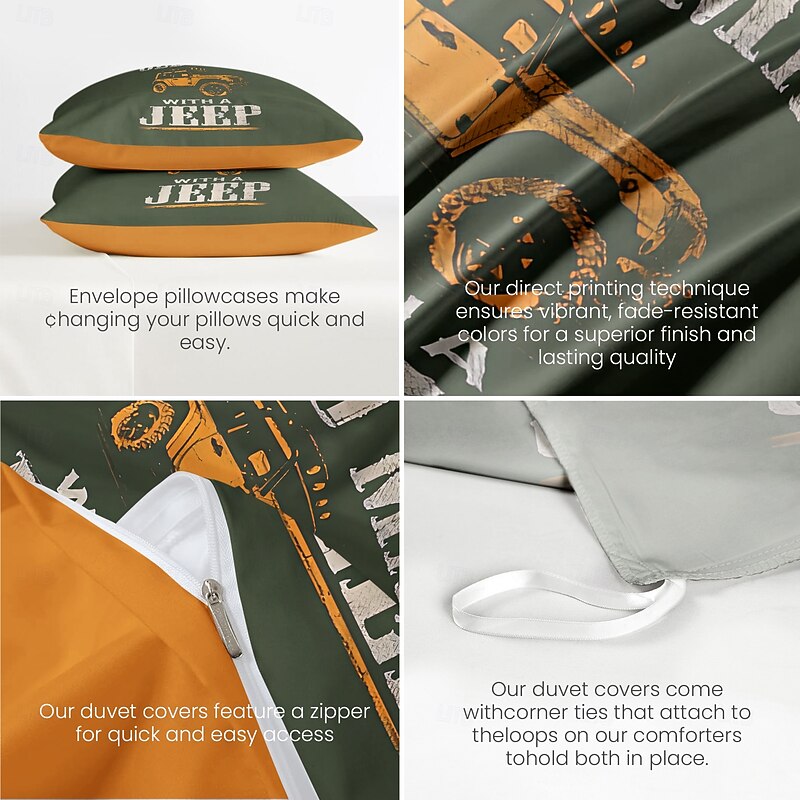 Graphic Car Old Man Duvet Cover Set Vintage Retro Style Soft Durable Microfiber Quilt Cover with Pillowcases Unique Bedroom Decor3