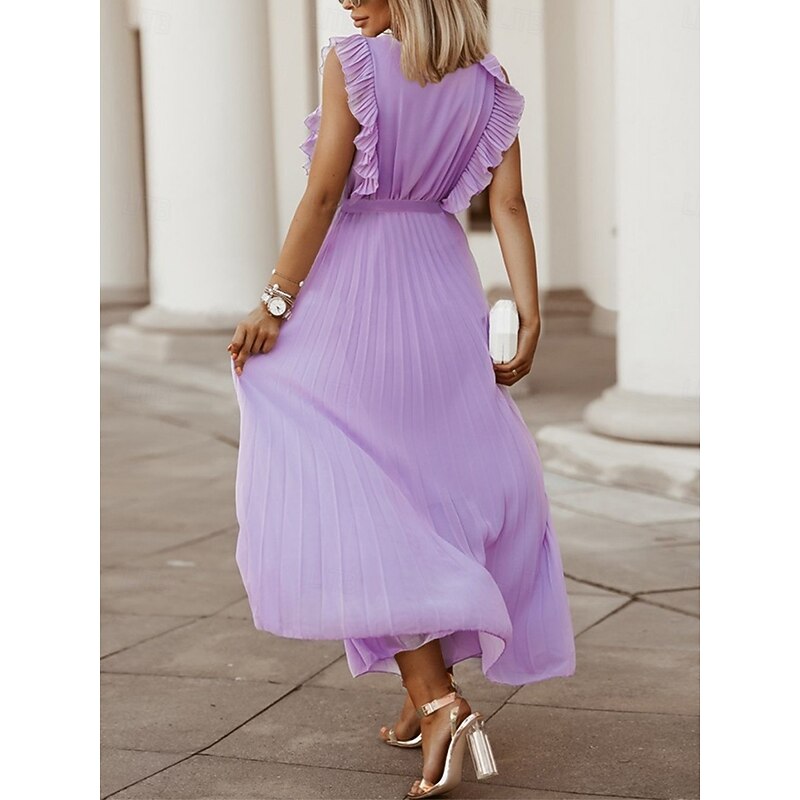 Women's Maxi Dress Cocktail Dress Wedding Guest Dress Chiffon Dress Stylish Basic Casual Vacation Daily Regular Fit Plain Sleeveless V Neck White Purple Summer3