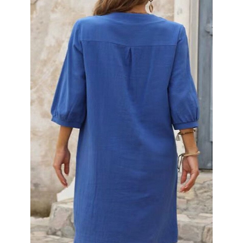 Women's Long Dress Maxi Dress Linen-Inspired Dresses Casual Dress Elegant Stylish Basic Vacation Daily Date Regular Fit Plain 3/4 Length Sleeve Crew Neck Blue Orange Summer Spring Fall4