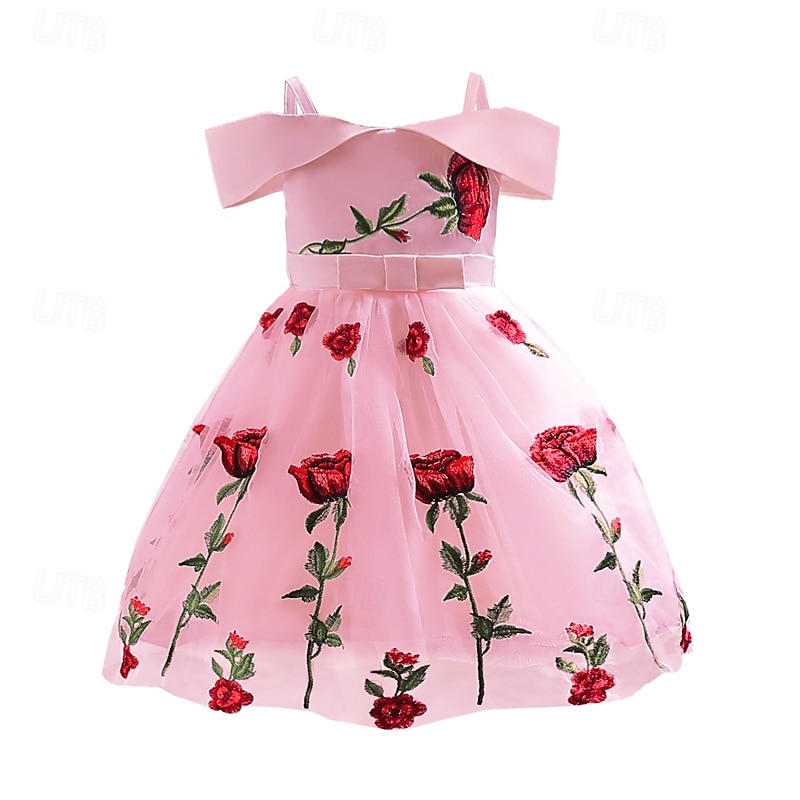 Kids Girls' Party Dress Floral Sleeveless Performance Birthday Tie Knot Beautiful Sweet Polyester Knee-length Party Dress Swing Dress A Line Dress Summer 4 years+ Black White Pink