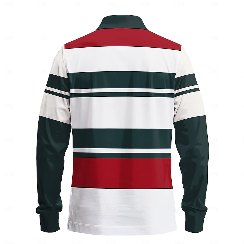 Men's Stripes Rugby Polo Long Sleeve Polo Shirts Collared Shirts Casual Outdoor Athleisure 3D Print Spring Fall Winter Red Brown Green4