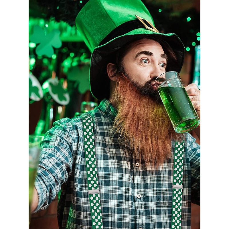 St. Patrick's Day Accessories Set - Shamrock Suspenders, Bow Tie, and Necktie for Men, Festive Green Clover Design for Holiday Parties, Parades and Celebrations3