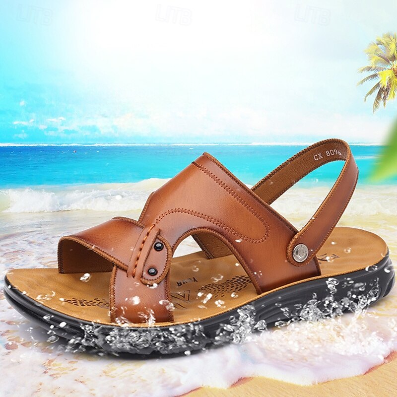 Men's Brown Faux Leather Sports Sandals with Adjustable Strap and Comfortable Sole – Perfect for Outdoor Activities and Casual Wear3