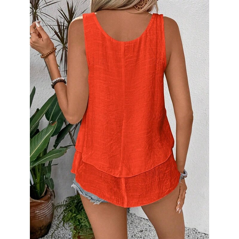 Women's Camisole Tank Top Floral Stylish Basic Sleeveless U Neck Regular Tops Daily Layered Orange Beige Summer2