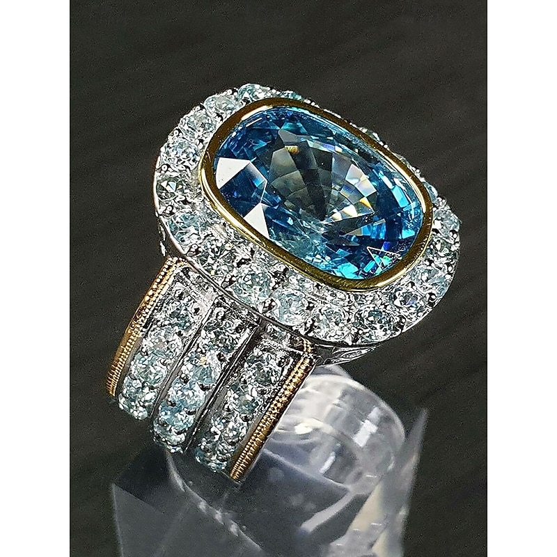 Luxury Blue Simulated Diamond Cocktail Ring – Vintage-Inspired Statement Jewelry with Crystal Accents for Women, Perfect for Weddings and Special Events2