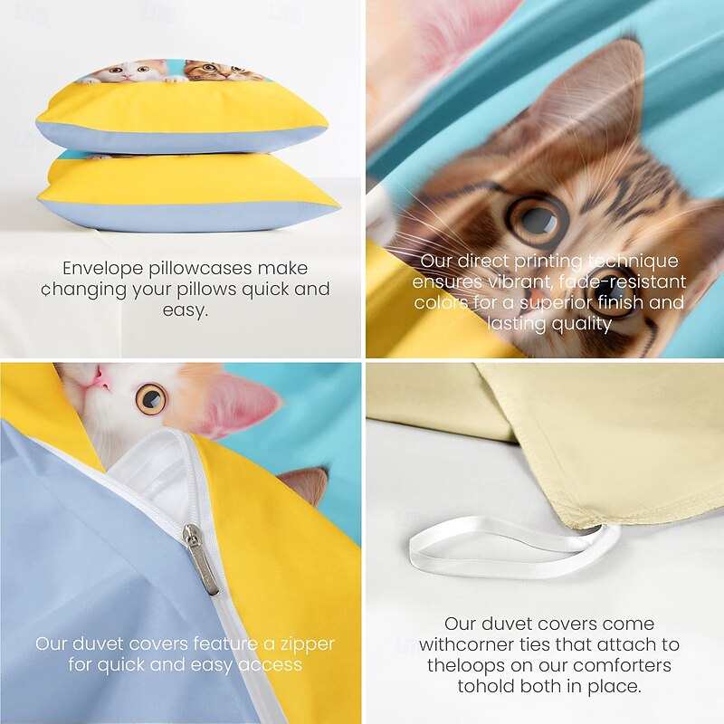 100% Cotton Duvet Cover Set Macaron Color Cat Pattern Comforter Set Soft Luxury Bedding Set Home Decor Dusk Bedding Gift King Queen Full Size4