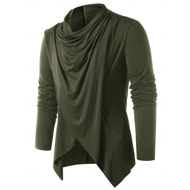 men's retro knight solid heap collar long sleeve t-shirt casual loose asymmetrical punk pullover blouse tops army green2