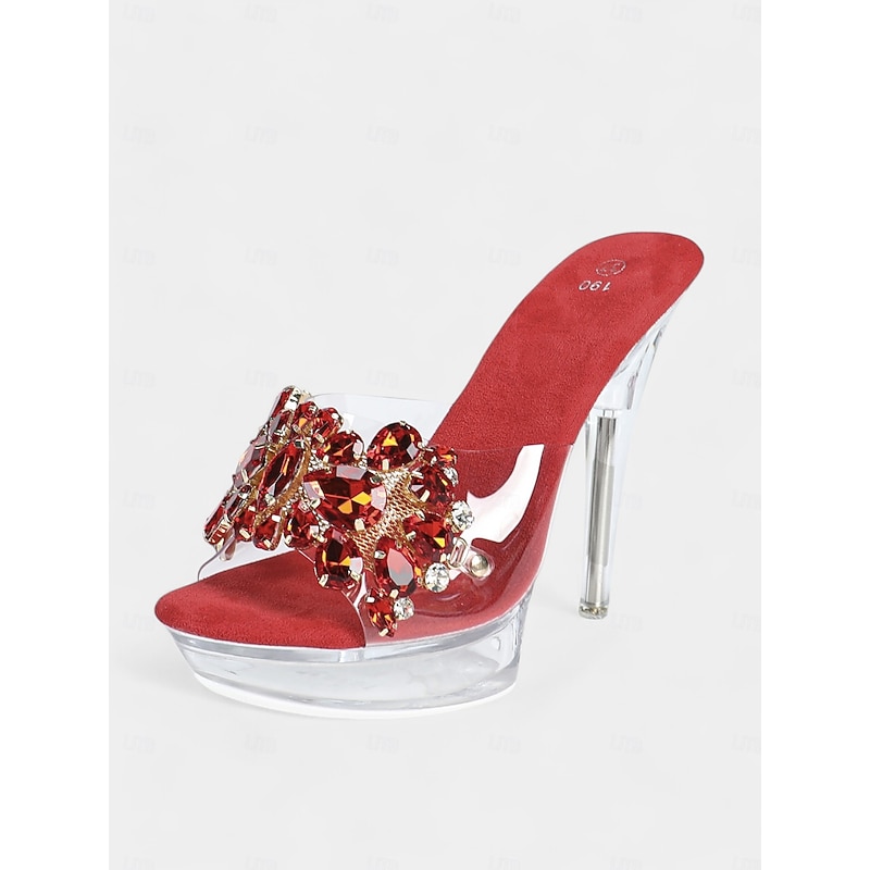 Women's Rhinestone Embellished Clear Platform Heels – Glamorous Open-Toe Wedding Shoes for Brides and Evening Events3