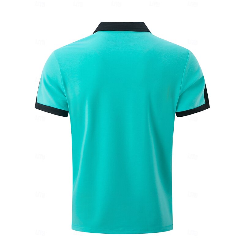 Men's Business Polo Golf Shirt Business Casual Lapel Classic Short Sleeve Color Block Buttons Summer Spring &  Fall Dark Brown Yellow Burgundy Navy Blue Mint Green Light Grey Business Polo4