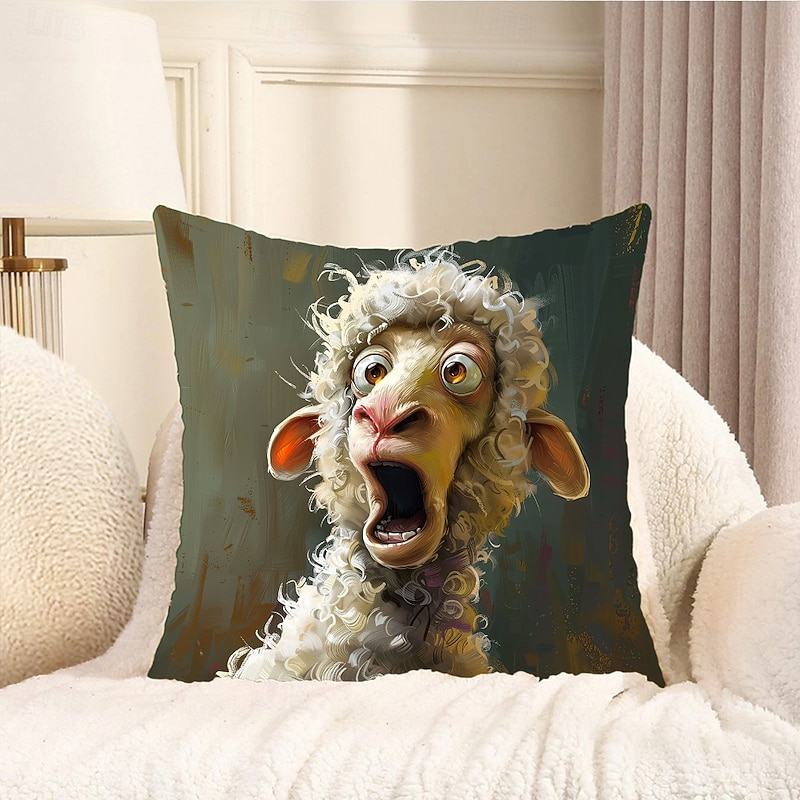 Decorative Toss Pillows Cover 1PC Soft Square Cushion Case Pillowcase for Bedroom Livingroom Sofa Couch Chair Funny Sheep