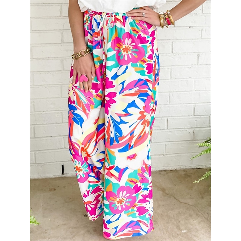 Women's Culottes Wide Leg Chinos Fashion Streetwear Full Length High Waist Graphic Drawstring Comfy Soft Comfortable Inelastic Outdoor Street Pink Spring Fall Regular Fit2