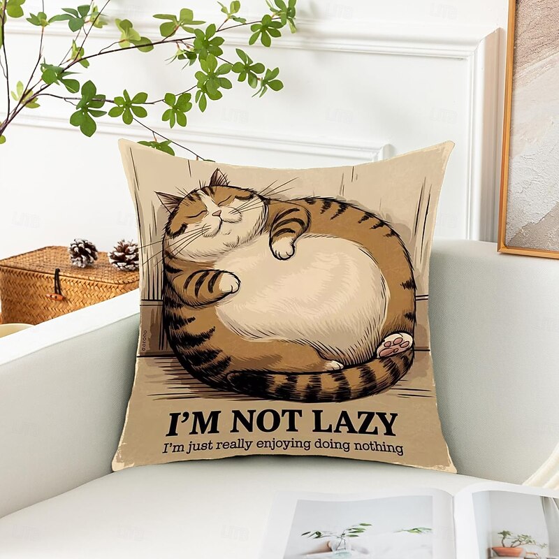 Funny Animal Decorative Toss Pillows Cover Lazy Cat 1PC Soft Square Couch Cushion Case Pillowcase for Bedroom Livingroom Sofa Chair4