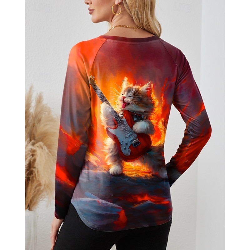 Women's T Shirt Heart Plaid Casual Long Sleeve Crew Neck Long Tops Daily Print Yellow Red Blue Rose Pink Summer Spring2