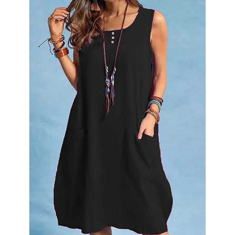 Women's Maxi Dress Linen-Inspired Dresses Casual Dress Stylish Basic Casual Vacation Daily Regular Fit Plain Sleeveless Crew Neck Black Red Blue Summer Spring