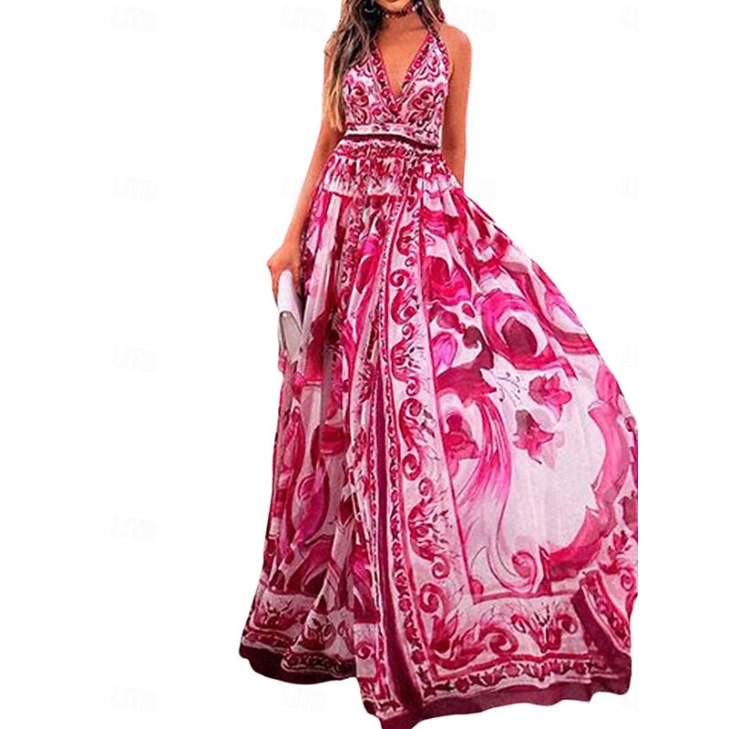 Women's Midi Dress Swing Dress Stylish Casual Vacation Party Daily Regular Fit Floral Short Sleeve V Neck Pink Summer4