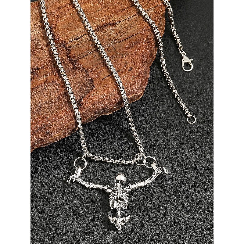 Gothic Skeleton Pendant Necklace – Punk Style Alloy Chain for Men and Women, Perfect for Halloween, Cosplay and Alternative Fashion4