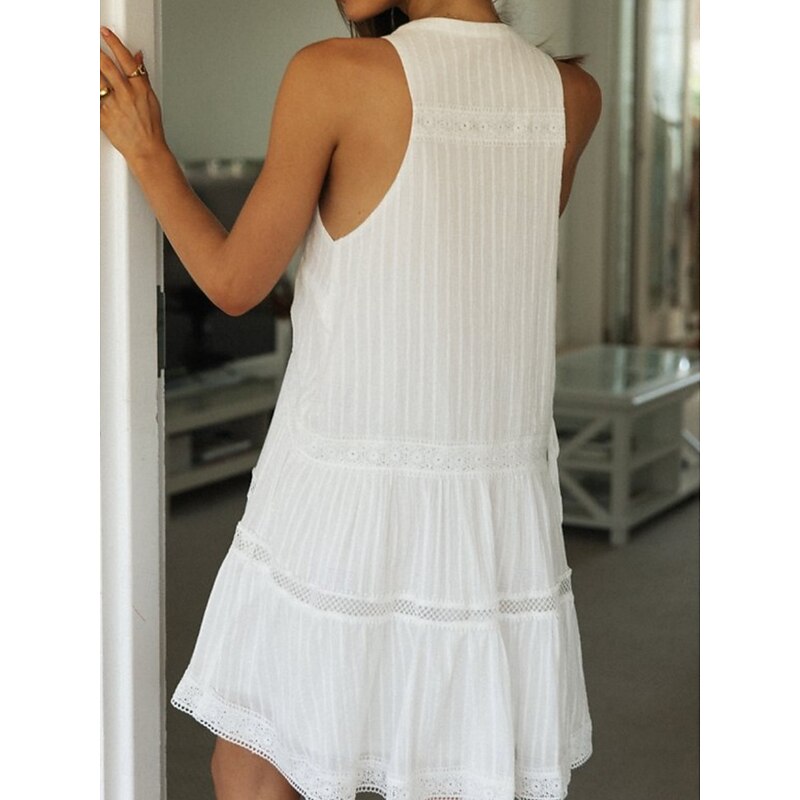 Women's Mini Dress Linen-Inspired Dresses Casual Dress Swing Dress Tank Dress Basic Casual Vacation Daily Regular Fit Plain Sleeveless Crew Neck White Summer4