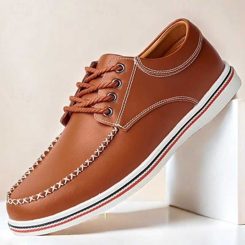 Men's Casual Lace-Up Shoes – Faux Leather Upper, Stylish Contrast Stitching, Comfortable Sole, Perfect for Everyday Wear and Semi-Formal Occasions