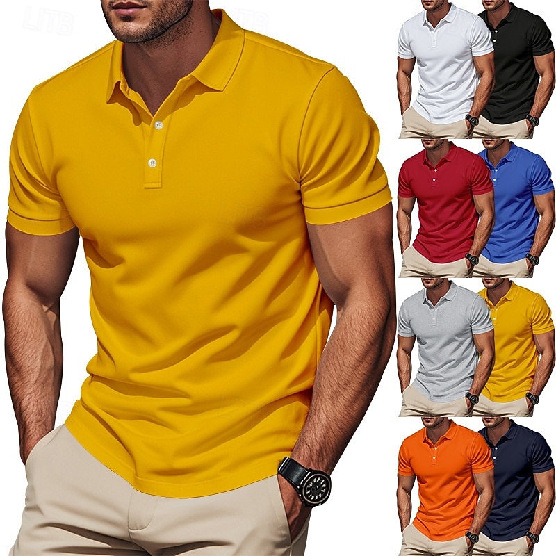 Men's Golf Shirt Golf Polos Shirts Work Casual Lapel Short Sleeve Basic Modern Plain Buttons Spring & Summer Regular Fit Black White Yellow Red Navy Blue Royal Blue Golf Shirt2