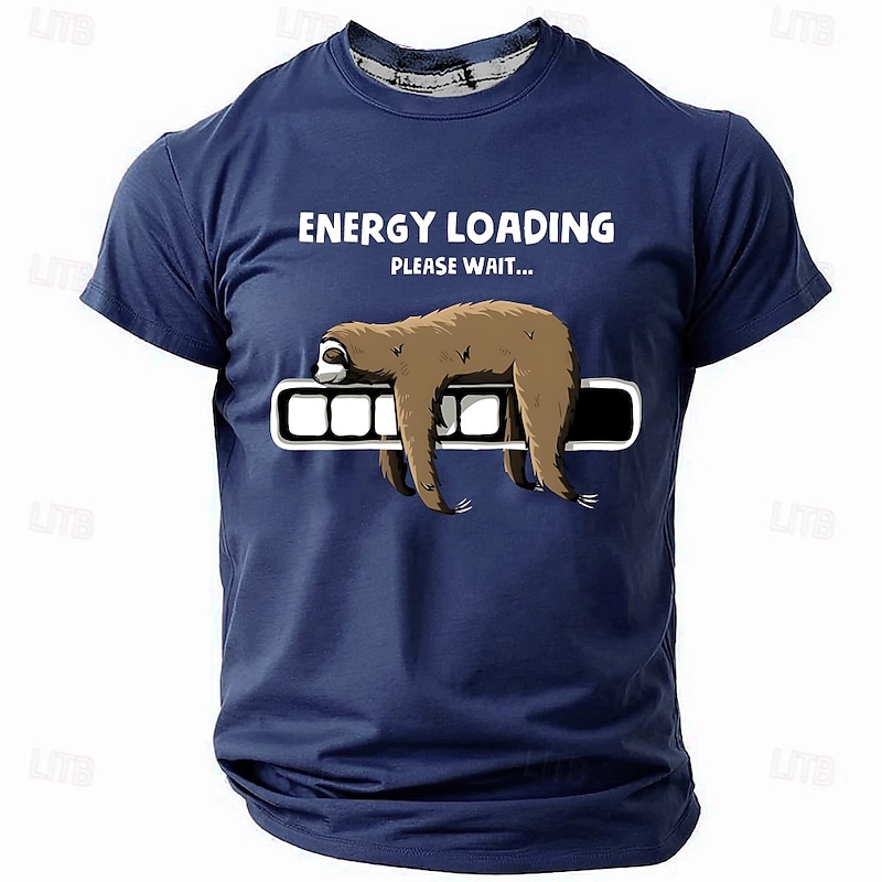 Men's Funny Graphic Sloth T-Shirt - 'Energy Loading Please Wait' Casual Short Sleeve Tee