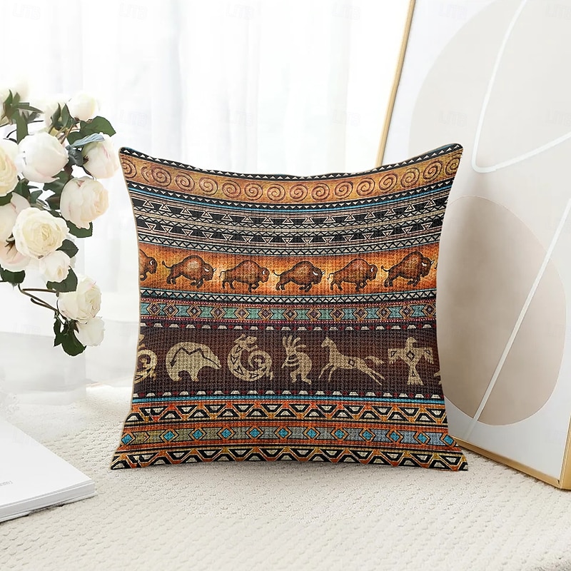 Vintage Tribal Decorative Toss Pillows Cover 1PC Soft Square Couch Cushion Case Pillowcase for Bedroom Livingroom Sofa Chair