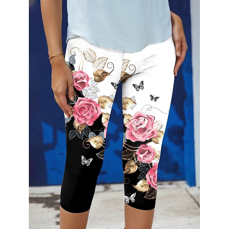 Women's Leggings Capri Pants High Elasticity Fashion Streetwear Full Length High Waist Floral Printing Thermal Warm Breathable Soft  Outdoor Daily Pink Fall Winter Regular Fit2